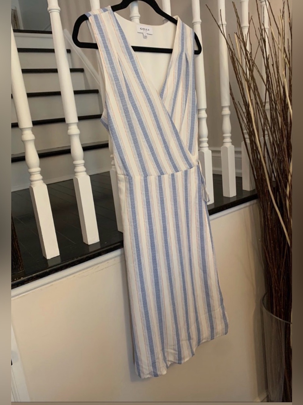 Gilli Light Blue and White Striped Wrap Midi Dress